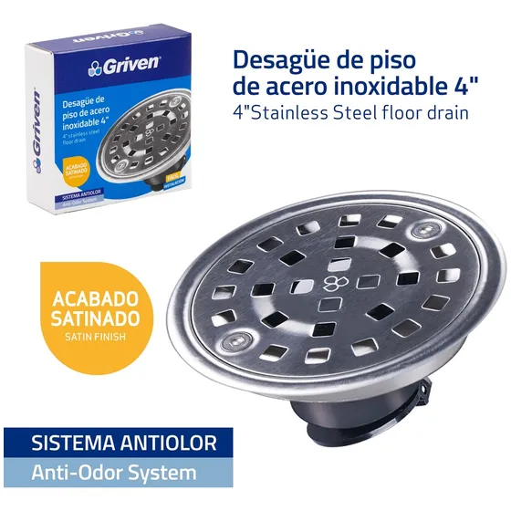 Rejilla Desague Centro Piso Acero Inoxidable Antiolor Griven