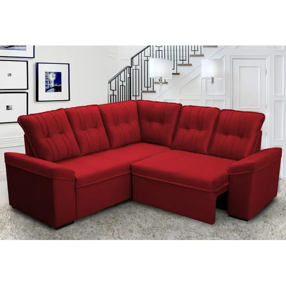 Sofá Canto London Vermelho Suede Velut - King House