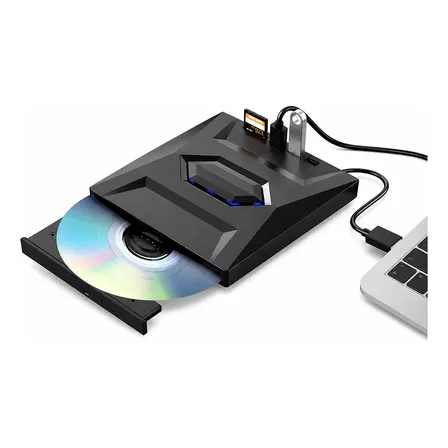 Grabadora Dvd Externa Usb 3.0 6 En 1 Con Hub Negro