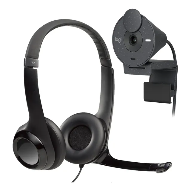 Combo Cámara Web Logitech Brio 300 + Diadema H390 Usb Bk