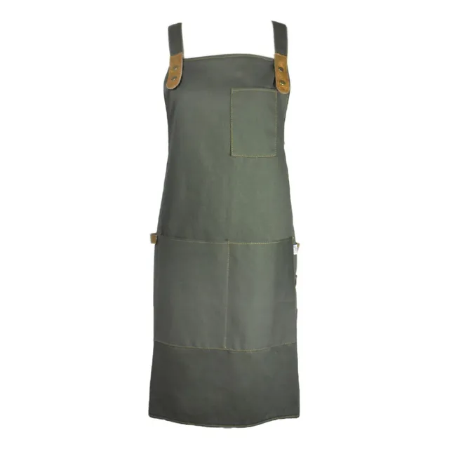 Delantal C/peto Detalles En Cuero Unisex - Verde 