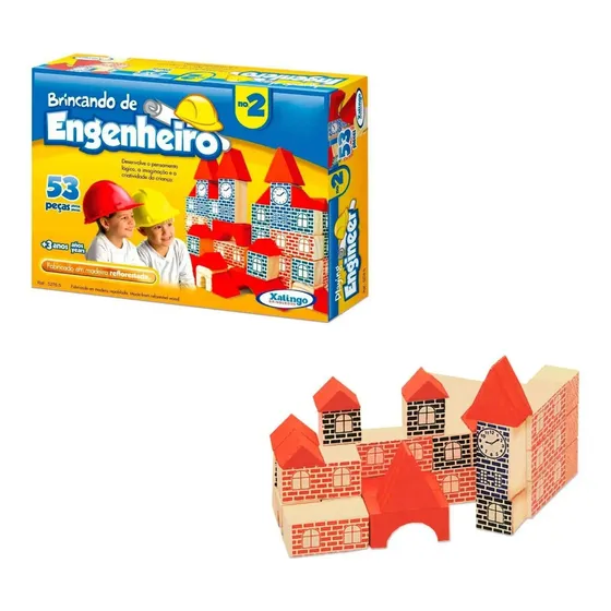 Bloquinhos De Madeira Brincando De Engenheiro Nº2 - Xalingo Quantidade de peças 53