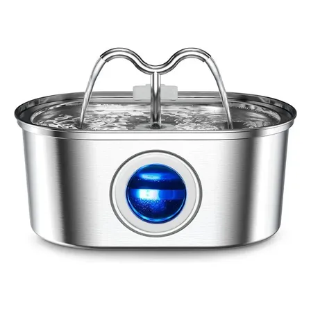 Fonte De Água De Aço Inoxidável Para Gatos E Cãe 3.2l Pawponto Prateado