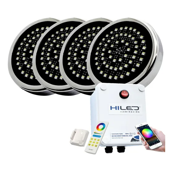 4 Luces Para Pileta Led Rgbw 20w +fuente+control Remoto+wifi