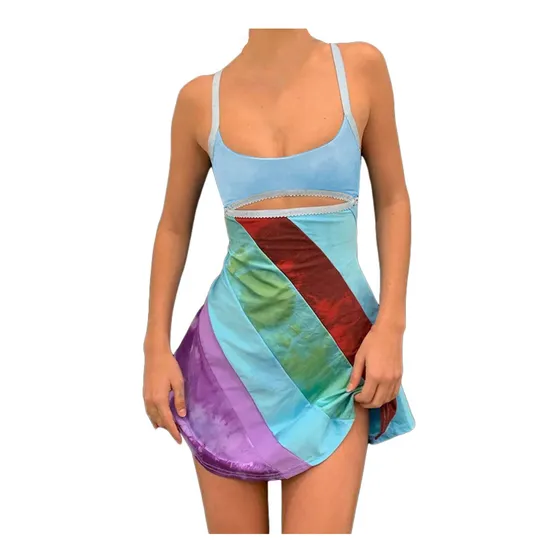 L Vestido Mujer Costuras Hueco Contraste Color A-line Su 801