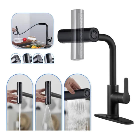 Llave Cocina Grifo Multifunción 4 Modos Dosificación De Agua Acabado Mate Color Negro
