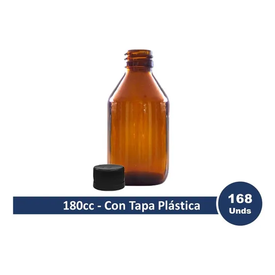 Envase Frasco Farmacia Vidrio Ámbar 180cc Con Tapa Plástica