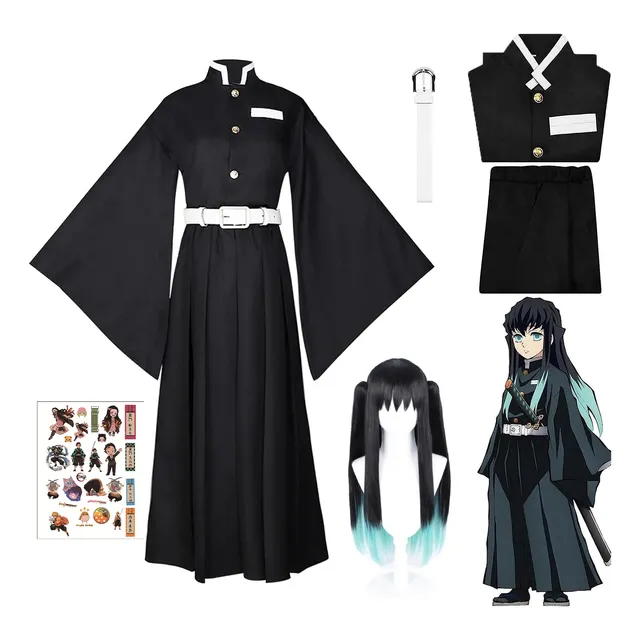 Demon Slayer Cosplay Disfraz Fiesta Kimono Ropa Con Peluca+ Pegatina Para Shinobu Tokitou Para Niños