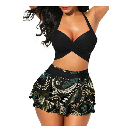 Conjunto De Bikini De Mujer Con Falda Estampada Para Verano