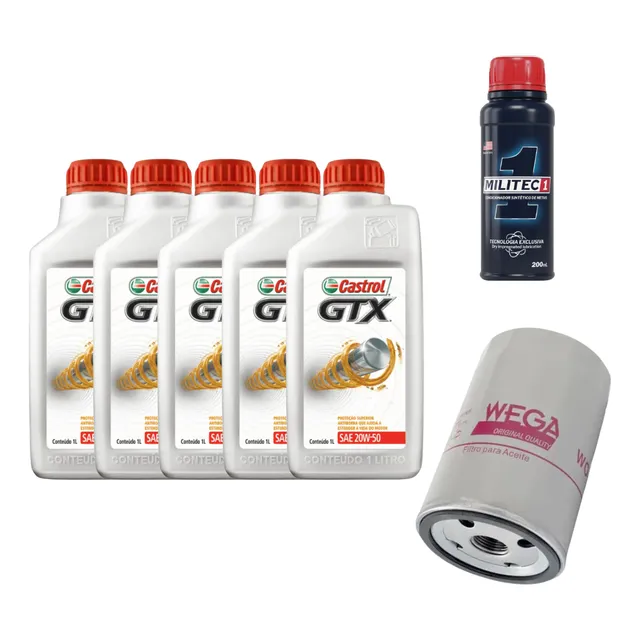 Kit 5 L Óleo 20w50 Castrol + Filtro Wo181 + Militec Golf A3
