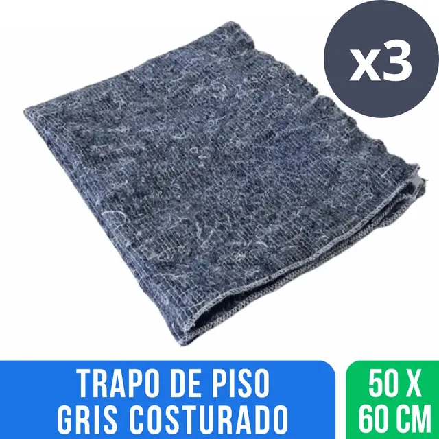 Trapo De Piso Gris Costurado Julieta 50 X 60 Cm Pack X 3 Uni