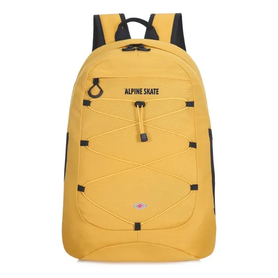 Mochila Alpine Skate Urbana Bolsillo Frontal Unisex Viaje Color Mostaza Diseño De La Tela Liso