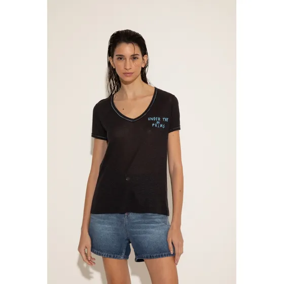 Remera De Lino Estampada Sustentable Mujer Portsaid