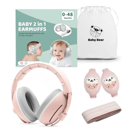 Banna Los auriculares proporcionan protección auditiva para los bebés. Auriculares con reducción de ruido de 25dB, adecuados para viajes al aire libre, dormir, etc. Viene con un bebé rosa.