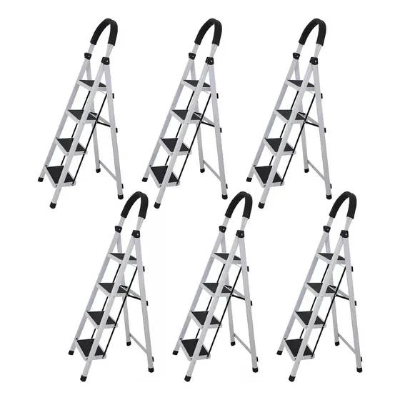 Set De 6 Escaleras De 4 Peldaños Acero Blancas 120 Kg Homex Color Blanco