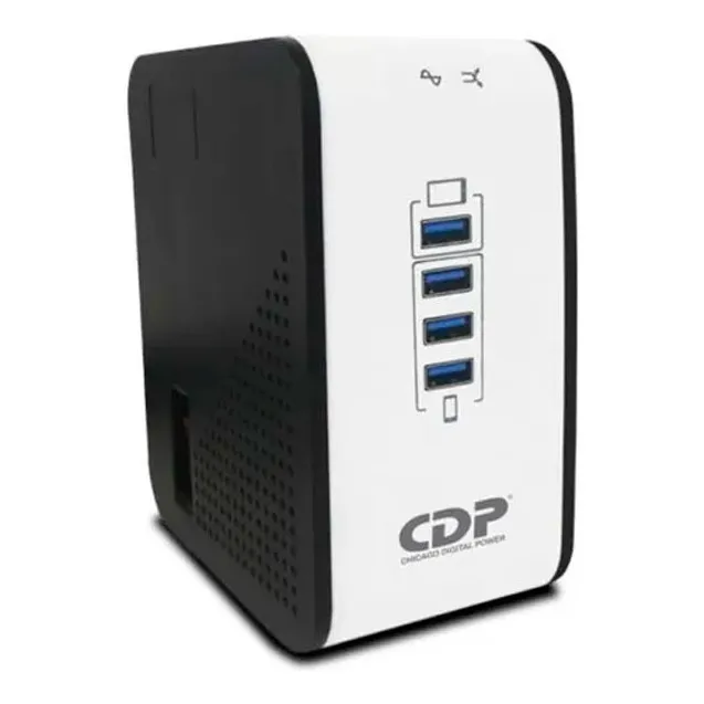 CDP R2CU-AVR1008I Estabilizador Regulador de voltaje 1000VA 500W 8 Tomas 220V 4 Puertos USB 5V, ARTEUS, Color Negro y blanco