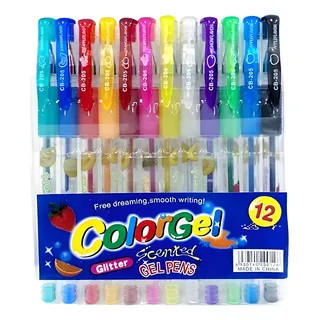 Kit 12 Canetas Gel Coloridas Perfumadas Glitter Neon Pastel Kit 12 Canetas Gel Coloridas Perfumadas Glitter Neon Pastel