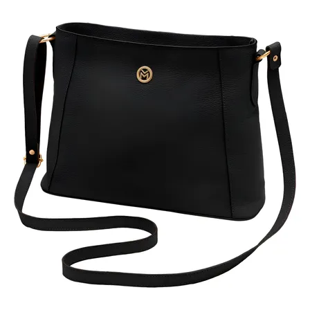 Bolsa Feminina Transversal De Couro Bovino Mariart Jasmim Cor Preto Desenho Do Tecido Lisa