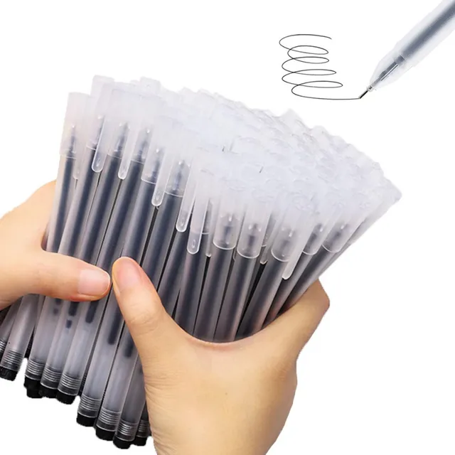60 Plumas Punto Fino De Gel 0.5mm Para Escolar Y Oficina Tinta Negro Exterior Blanco