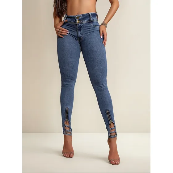 Calça Jeans Feminina Com Bojo Impina Bumbum Azul Claro