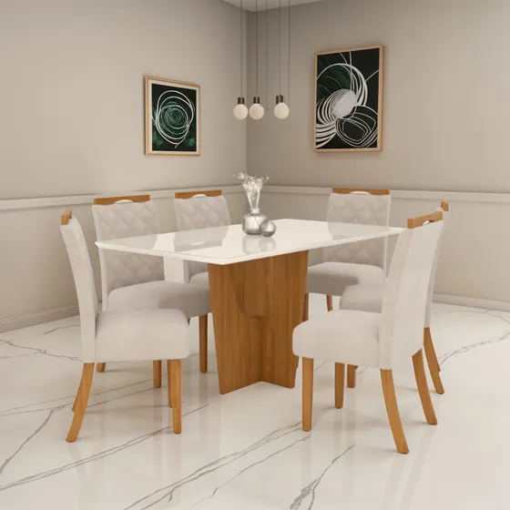 Juego De Comedor Mesa Y 6 Sillas Tapizadas Casahogar