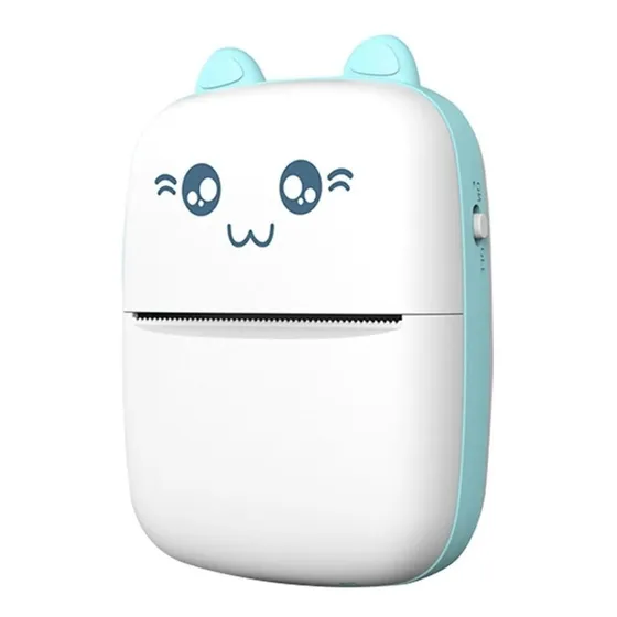 Mini Impresora Térmica Portátil Bluetooth Gatito + 1 Rollo Color Celeste