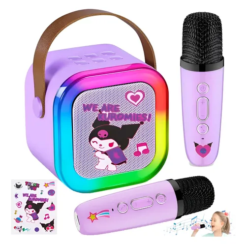 Máquina De Karaoke Bluetooth Con 2 Micrófonos Inalámbricos Y Luces LED – Altavoz Portátil Para Niños Y Adultos, Regalo De Cumpleaños