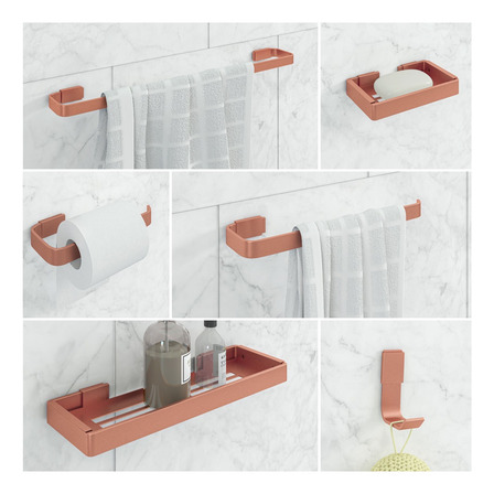 Kit De Acessórios Para Banheiro 6 Peças Linha Stander Rose Kit De Acessórios Para Banheiro 6 Peças Linha Stander Rose