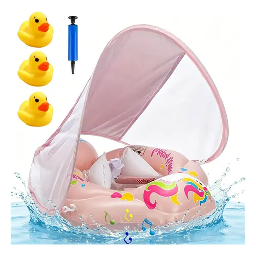 Flotador Para Bebé LOOWARTS De 3 A 36 Meses Con Sombrilla Y Asiento De Seguridad – Inflable Con Protección UV UPF 50+ Para Piscina Y Playa