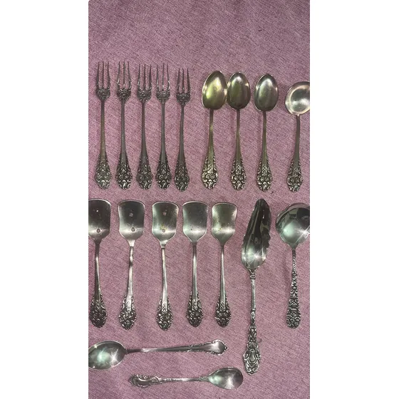 Cubiertos Postre Antiguos Labrados Plata 90 Lote De 18