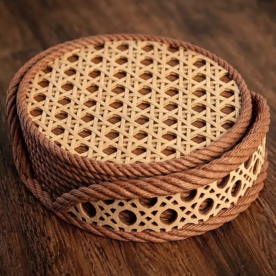 Kit 8 Porta Copos Decorativo Palha Indiana Rattan Decoração Rattan Bege Kit 8 Porta Copos Decorativo Palha Indiana Rattan Decoração Rattan Bege