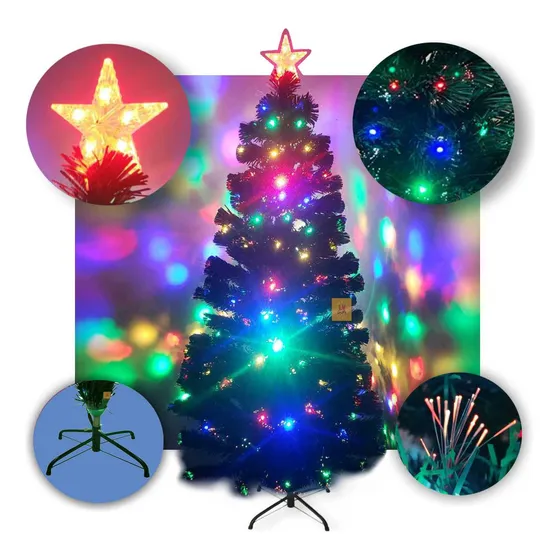 Árvore De Natal Colorida 120cm C/ Luzes Led Controle Estrela