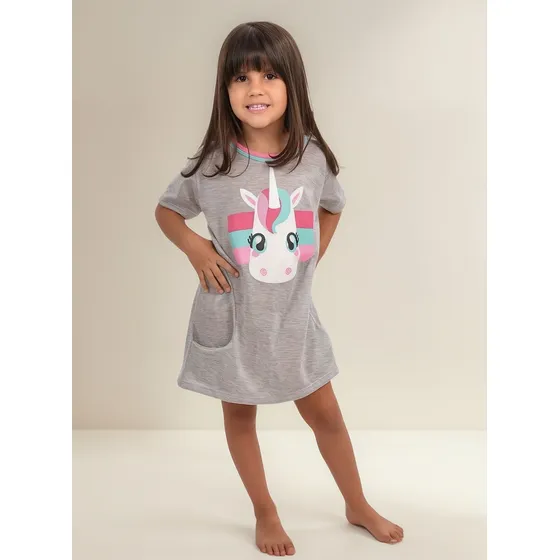 Camisola Meia Manga Menina Pijama Com Bolsos Verão