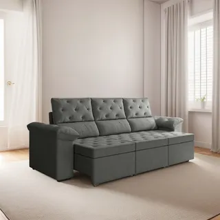 SofĂĄ RetrĂĄtil 3 Lugares 2,10m York Suede Cinza SofĂĄ RetrĂĄtil 3 Lugares 2,10m York Suede Cinza