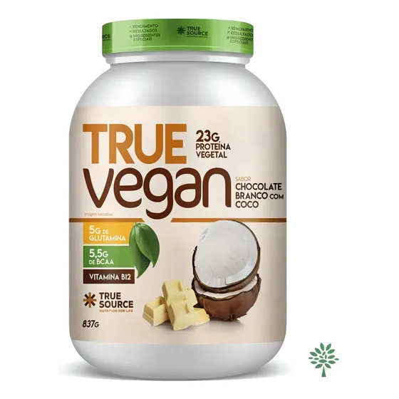 Suplemento em pó True Whey Vegan 837g Proteína Isolada Vegetal Vegana True Source Pote 837g Sabor Chocolate Branco com coco