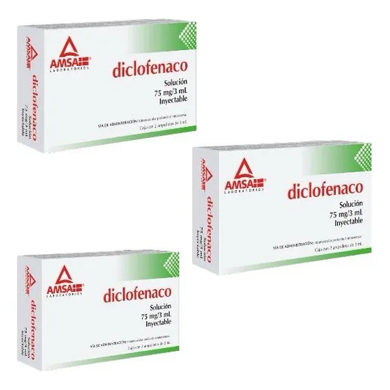 Tres Cajas De Diclofenaco Amsa Sol Iny 2 Amps Cu