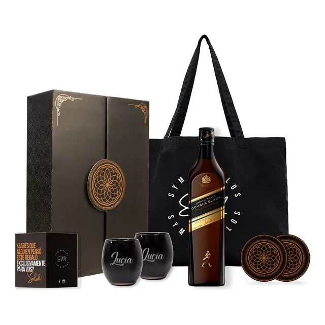 Box Johnnie Walker Double Black + 2 Vasos Negros Grabados
