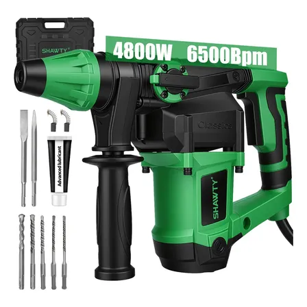 Shawty Taladro Rotomartillo Cincelador 4800W Sds-plus Rotomartillo Perforador Cincelador Demoledor Rompedor Electrico, 18J Martillo Demoledor, Mango Ajustable De 360°, para Hormigón, Metal Y Piedra