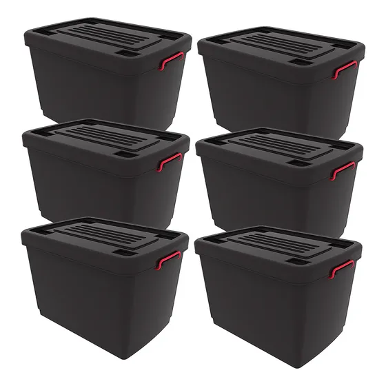 Pack X6 Heavy Box 95lts Con Ruedas Contenedor Organizador Apilable Grande Gardenlife