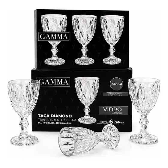 Jogo de 6 Taças 340ml Diamond para agua, vinho suco drink