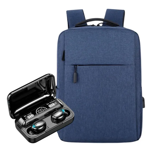 Audífonos Bluetooth F9-5 + Mochila Porta Laptop Usb Azul
