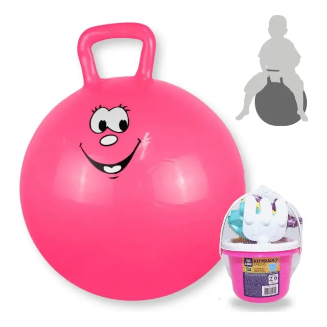 Kit Bola Pula Pula 60 Cm Rosa Alça + Baldinho De Praia 8 Pçs Kit Bola Pula Pula 60 Cm Rosa Alça + Baldinho De Praia 8 Pçs