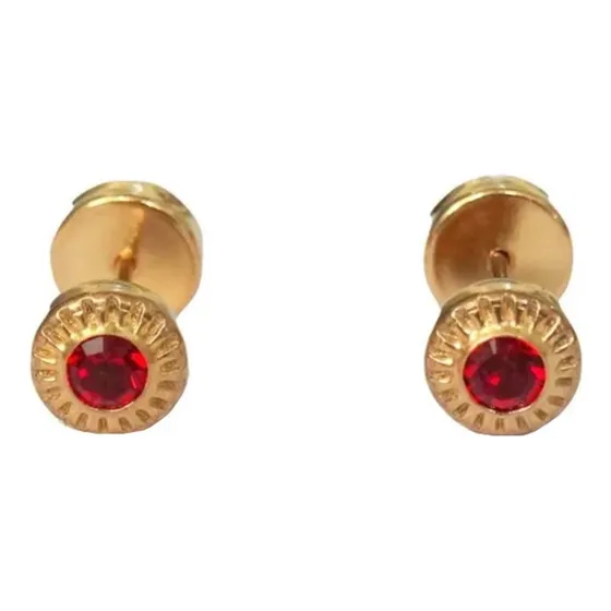 El Trust Joyero Aritos Abridores Oro 18k Piedra Cubick Color Rojo Engarzada