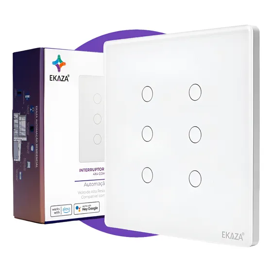 Interruptor Inteligente Wifi 6 Botões Touch 4x4 Alexa Ekaza