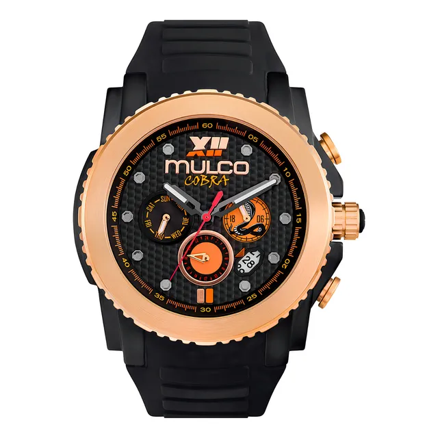 Reloj Deportivo Para Hombre Mulco Mw-3-22924-023 Cobra Con Correa Negra y Bisel Oro Rosa