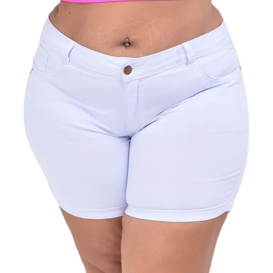 Shorts Bermudas Meia Coxa Plus Size Cintura Alta Lycra Sarja