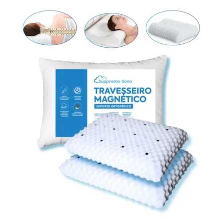 2 Travesseiros Ortopedico Magnetico Anti Ronco Alivia Dor Branco