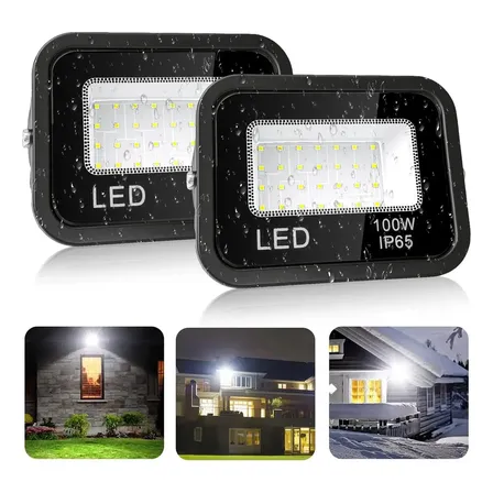 Reflector Focos Led 100w, Ip65 Impermeable Exterior Alta Potencia 2 Pzs , Luz Blanca Fría Súper Brillante Para Patio, Jardín, Cancha De Baloncesto Y Estacionamiento. Negro Blanco Frío