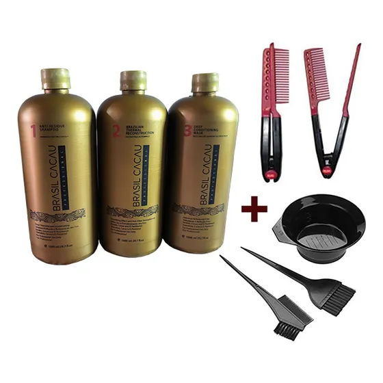 Kit Alisado Brasil Cacau 1000ml + Peineta + Kit Aplicación