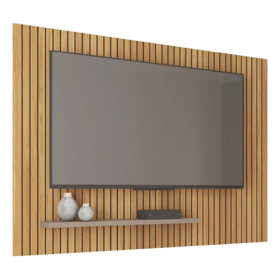 Painel para TV até 75 Polegadas 1,80m Ripado com Prateleira França Buriti / Fendi Caemmun